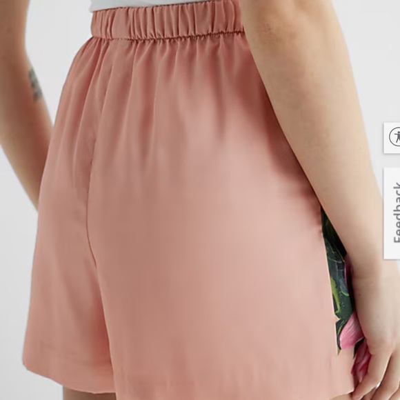 Express Pink Floral Elastic-Waist High-Rise Women's Shorts - Picture 2 of 5